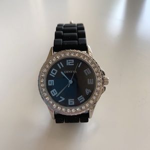 BLING WATCH RUBBER, Black Band, Comfort rubber, Rhinestone accents, Cheapo-Depot